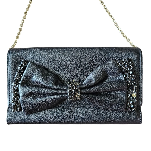 Kate Spade New York Manor Place Shea Black Embellished Leather Clutch Bow Bag - Picture 5 of 7
